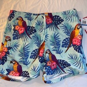 Ring of Fire Tropical Parrot Swim Trunks - Blue and Green, NWT